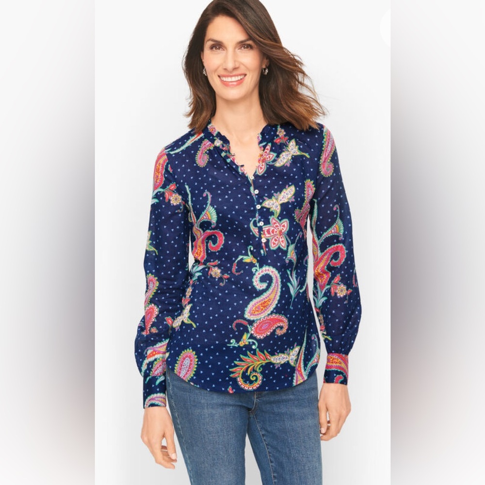 Talbots Band Collar Popover Twinkle Paisley Size XL Excellent Condition